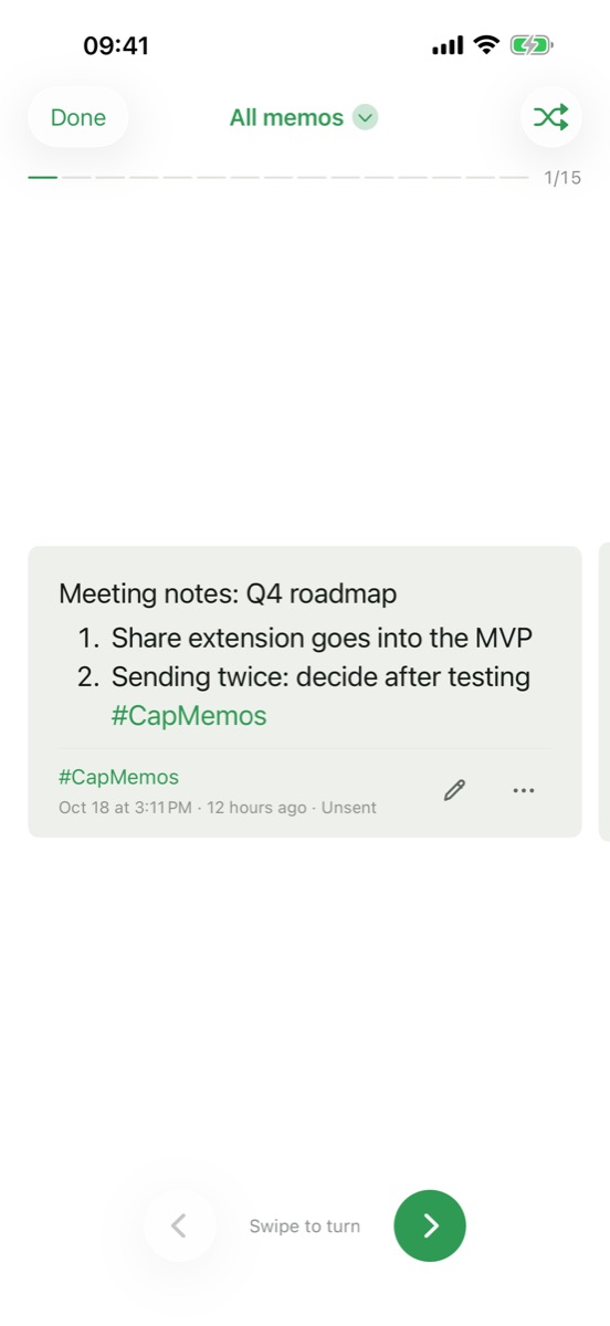 Review: one older memo at a time, swipe to turn